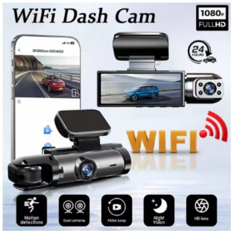 WiFi Dash Cam featuring HD video, motion detection, and sleek design for car accessories online UAE
